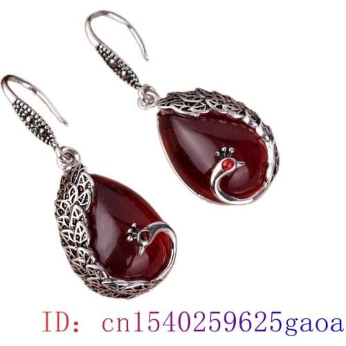 Green Jade Peacock Earrings Natural Women Amulet 925 Silver Zircon Fashion Chalcedony Jewelry Crystal Gifts Retro Charm