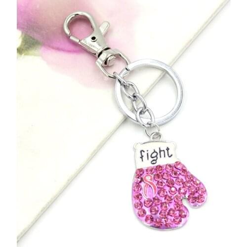 1pc NEW Breast Cancer Awareness Pink Ribbon Key Chain, Pink Ribbon Fighting Box Gloves Handbag Charm Key Chain