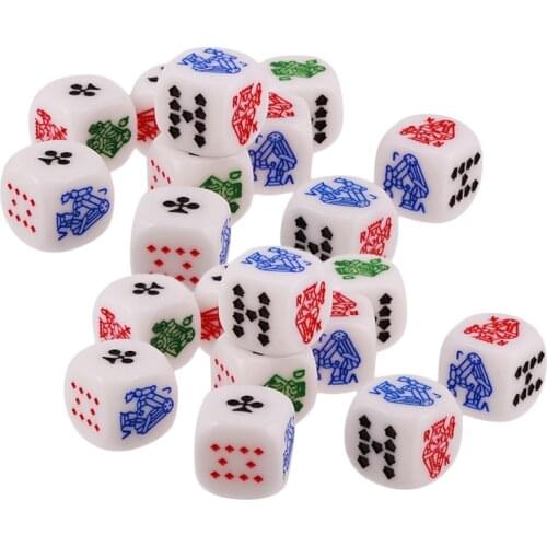 10pcs 6 Sided D6 Dice King Queen Jack 16mm Acrylic Poker Gaming Card Game Dices U2JB