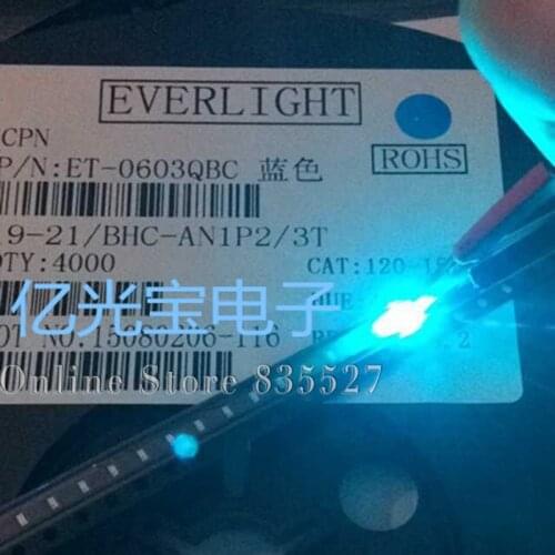 100pcs/lot LEDs 0603 / 1608 SMD light beads bright little ice / light blue wavelength 485NM LED light emitting diodes diode