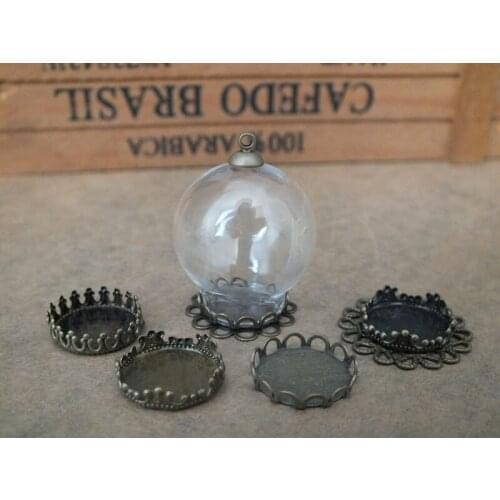 25x15mm Handmade glass globe ball with Different shapes bronze base glass vial jewelry pendant , without chain