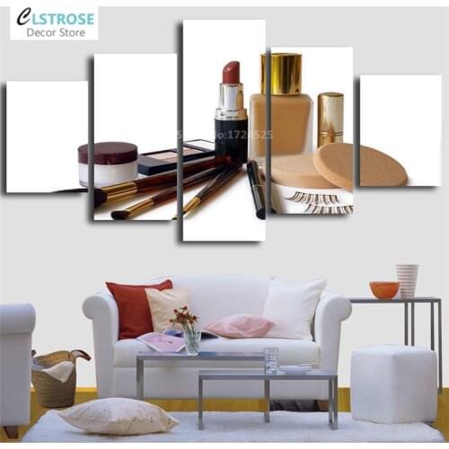 5Pcs Wall Art Poster Makeup Tool Lipstick False Eyelash Stickers Canvas Painting Pictures Home Decor for Living Room Frameless