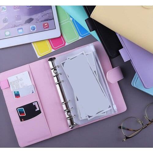 A6 PU Leather Notebook Binder and 12 Transparent Cash Money Envelopes System Budget Planning Program Organizer 20 Labels