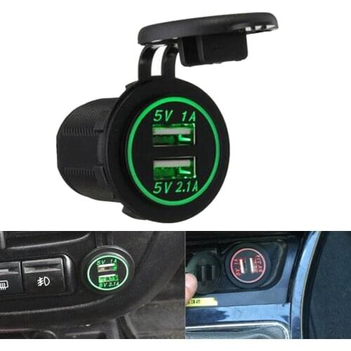 USB Car Charger Cigarette Lighter Adapter 12V-24V Waterproof 2 Port 2.1A/1A Dual USB Car Charger Power Adapter Socket Splitter