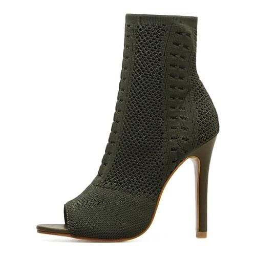 Beige Green Ladies Open Toe Short Boots Elastic Boots Small Hole Hollow Out Breathable Dress Women Boots Pumps