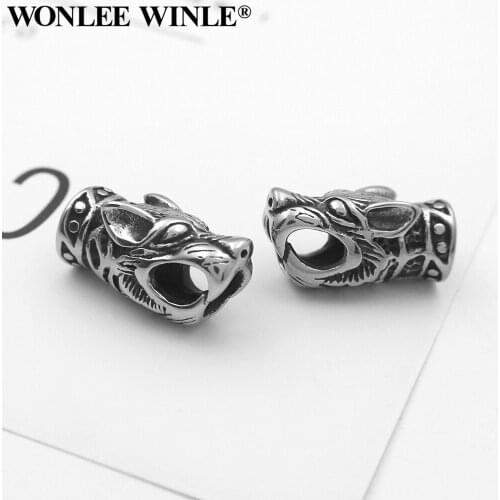 Wonlee Winle Stainless Steel 4mm Hole Wolve Head Beads Charm For Bracelet Jewelry Making DIY Men&Women Leather Bracelets