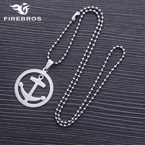 FIREBROS 2021 New Free 20" Chain Silver Color High Polished Stainless Steel Anchor Pendant Necklace Men Women Jewelry Gift