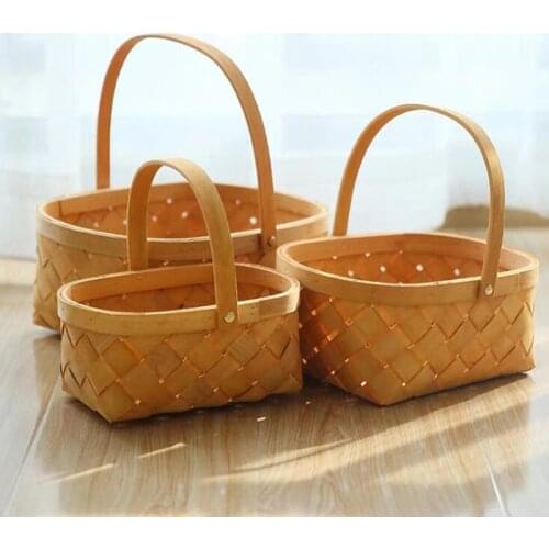 Hand Gift basket Wooden Chip Hand-woven Picnic fruit basket storage basket vegetable basket picnic bread basket fruit bask