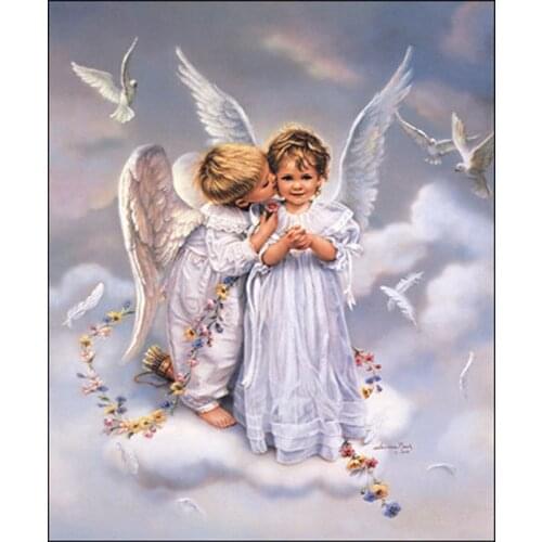 DIY Digital Painting By Numbers White angel boy oil painting mural Kits Coloring Wall Art Picture Gift frameless