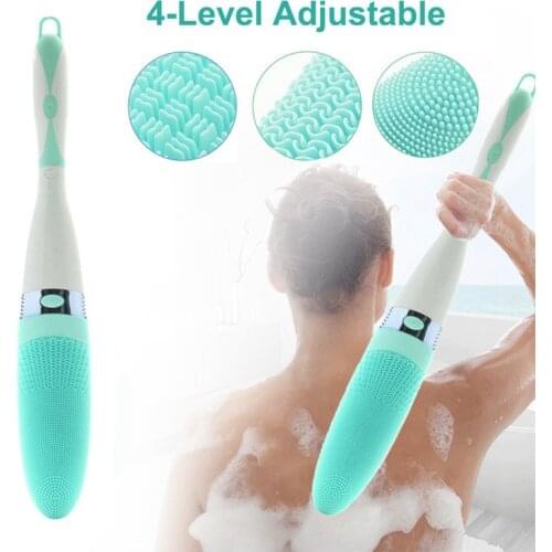 2020 latest electric silicone bath brush shower massage with 4 vibration levels, long handle body cleaning brush, bath spa tool