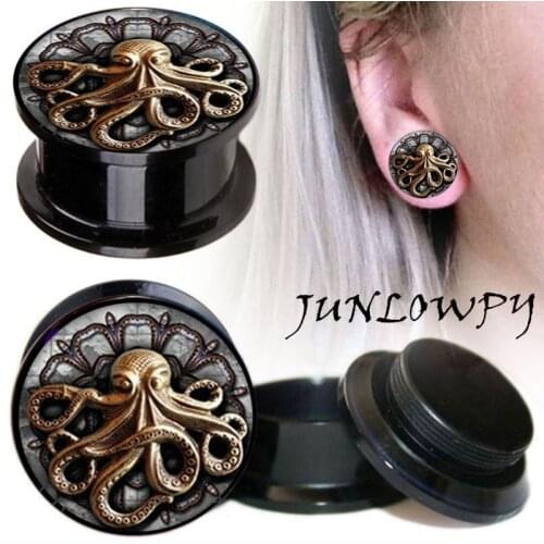 Ear Expander body piercing tunnels Jewelry PAIR octopus Flesh Tunnels Stone Ear Plugs Ear Gauges