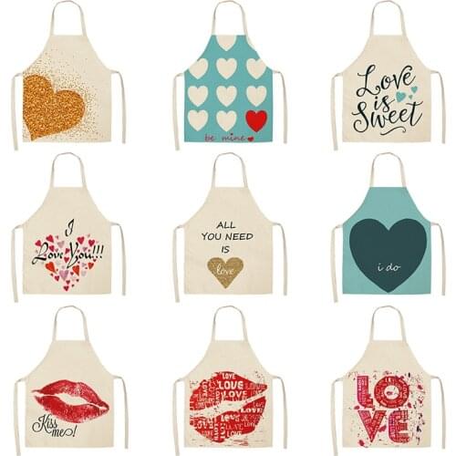 Red Lips Letter Kitchen Aprons for Women Cotton Linen Bibs Household Cleaning Pinafore Home Cooking Apron Barber Apron Man Kid