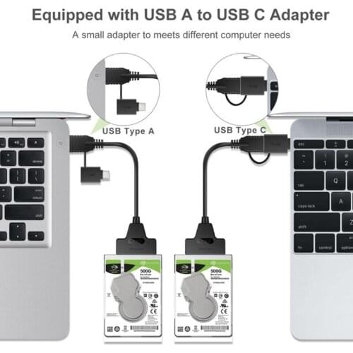 USB C to SATA Converter USB 3.1 Type C Adapter Cable for 2.5" Hard Drive SSD with USB C to USB3.0 Adapter