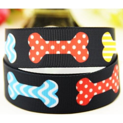 22mm 25mm 38mm 75mm Dog bone Cartoon printed Grosgrain Ribbon party decoration 10 Yards X-03510