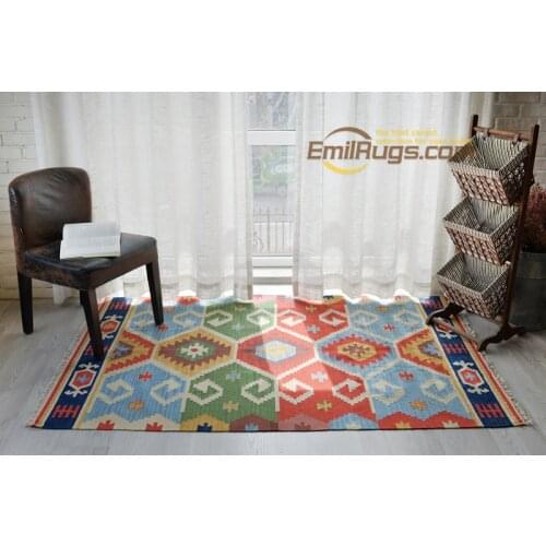 Turkish floor carpet vintage lattice Lim kilim rugs handwoven wool living room coffee table carpet gc137-24