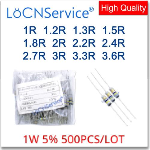 LoCNService 500PCS/LOT 5% 1W 1R 1.2R 1.3R 1.5R 1.8R 2R 2.2R 2.4R 2.7R 3R 3.3R 3.6R carbon film DIP OHM