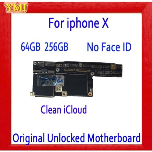 64GB 256GB With Face ID/No Face ID for iPhone X Motherboard unlocked,100% Original for iphone x Logic board with Free iCloud
