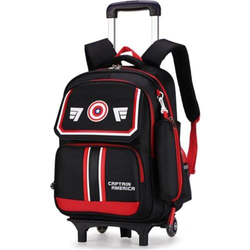 Fashion Designer Brand Primary Elementary Girls 2/6 Wheeled Trolley School Bags Draw-Bar Box Suitcase Backpack Mochila Kids Boys