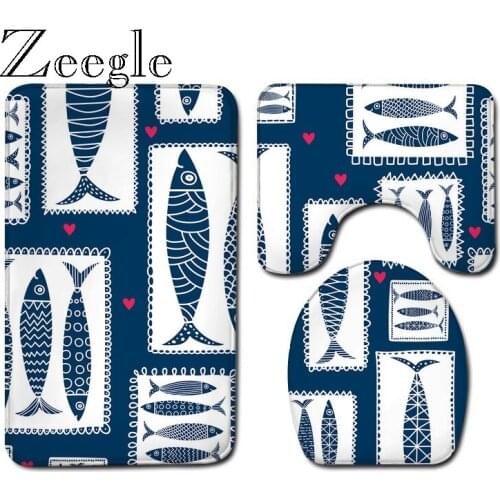 Cartoon Absorbent Bathroom Bath Mat Shower Carpet Washable Toilet Floor Mat Anti-slip U-Shaped Toilet Rug and Foot Rug Set