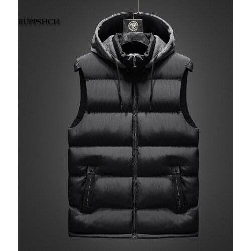 Men Jacket Sleeveless Hooded Vest Winter Fashion Casual Slim Coat Thicken Cotton Cotton Men Vest Men Vest Large Size