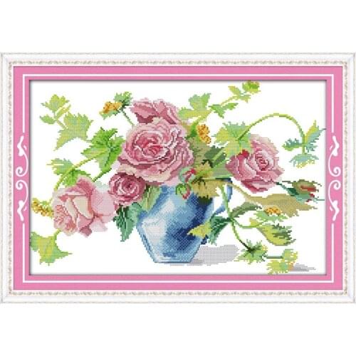 Blossom roses cross stitch kit flower 14ct printed fabric canvas stitching embroidery DIY handmade needlework