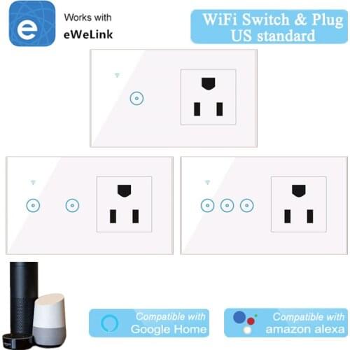 EWelink WiFi Wall Switch Socket 1 2 3 Gang US Standard Wireless Remote Control Compatible with Alexa Google Home IFTTT