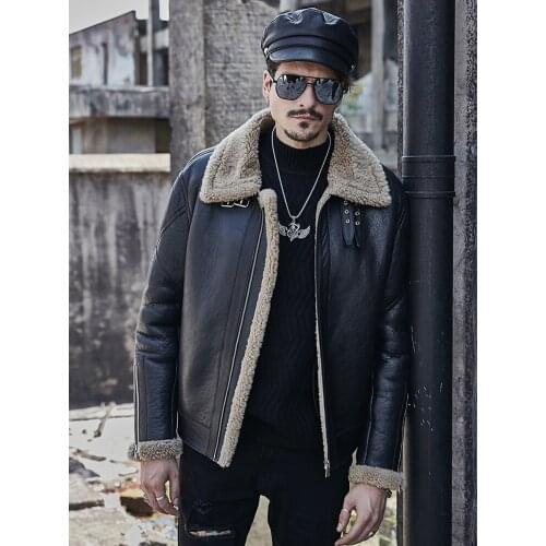2019 New Mens Shearling Jacket Mens b3 Motorcycle Jacket Sheepskin Coat Short Thick Leather Jacket Mens Winter Coats