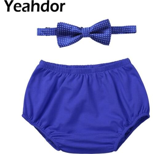 Infant Baby Boys Adorable Outfit First 1st Birthday Diaper Cover Bloomers with Bow Tie Photo Props Stylish Set SZ 12-18 Months