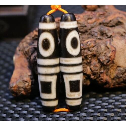 A Pair of Magic Power Tibetan Old Agate Heaven&Earth dZi Bead Pendant Amulet LZK Lkbrother Sauces Top Quality Guranttee