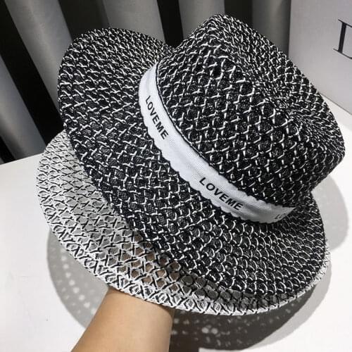 2021 Beach Straw Big Sun Hat Summer Hollow Out Letter British Style Women Fedoras Bonnet Mesh Top Hat