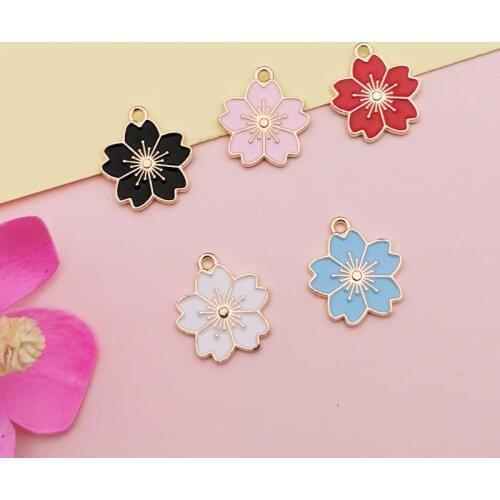10pcs/lot Colorful Cherry Blossoms Enamel Charms Metal Five Petals Flower Pendants Dangle For Earrings DIY Jewelry Accessories