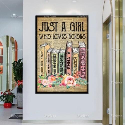 Book Lovers Just A Girl Who Loves Books Poster Jane Austen Lovers Retro Poster Wall Art Print Home Decor Canvas Unique Gift