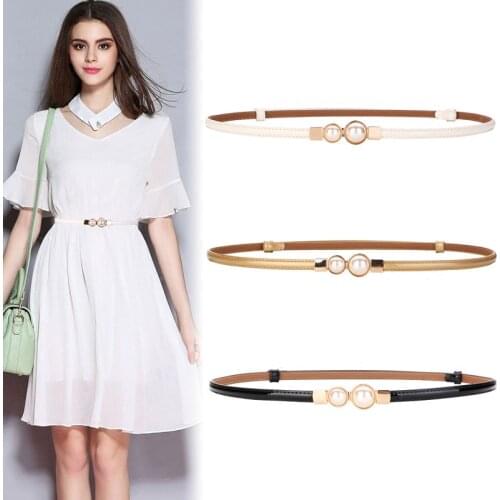Fashion Brand Genuine Leather lady waistbands gold Metal Hasp pearl Buckle red Patent leather belts for women thin belt dress