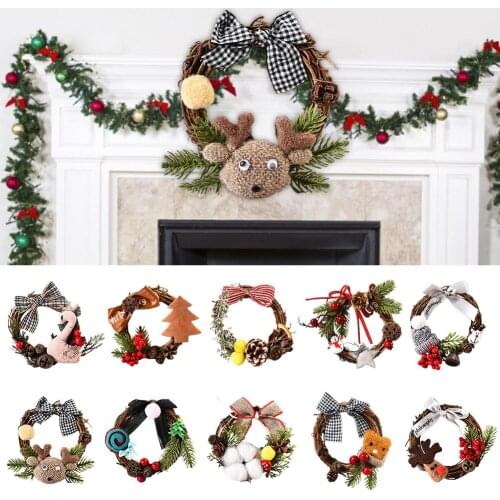 Christmas Decoration Rattan Wreath Plaid Ribbons Christmas Ornament Hanging Decor Home Door New Year decor Noel Natal garland