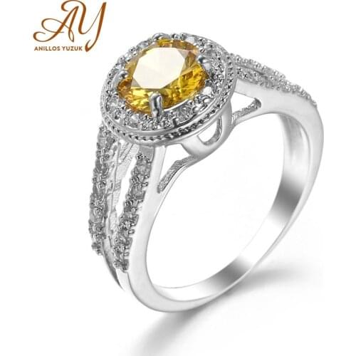 Anillos Yuzuk Luxury Female Girl Big Crystal CZ Ring 925 Sterling Silver Yellow Ring Promise Engagement Rings For Women