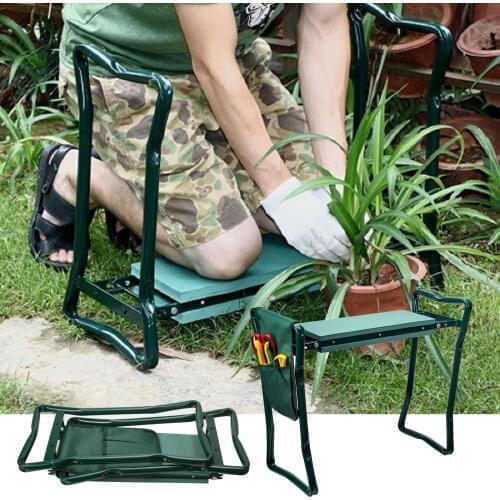 Folding Garden Chair Kneeler Seat Stainless Steel Garden Stool with EVA Kneeling Pad Bearing 150KG