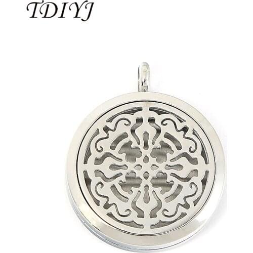 TDIYJ New Design 30MM Hollow Flower Stainless Steel Magnetic Essential Oils Aromatherapy Perfume Locket Pendant 1Pcs