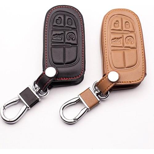 High Quality Leather Car Key Cover for Fiat for Jeep Grand Cherokee Transformers 2014 2015 Chrysler 300C Freemont Auto Parts