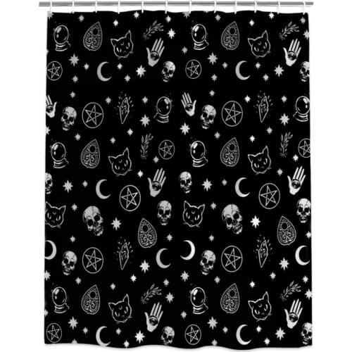 Halloween Black Witch Skull Shower Curtain Skull Head And Cat Bath Curtain Waterproof Curtains Polyester Bathroom Decor