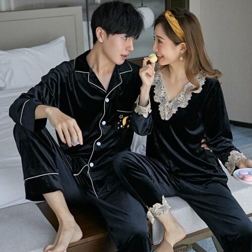 Womens Velvet Pajamas Sleepwear Set Top Women Man Pyjama Set 2 Piece/Suit Top + Pants Matching Couples Velour Nightwear