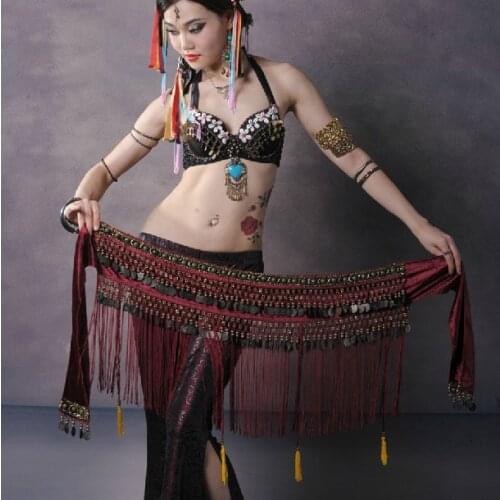 Hot Selling Cheap Women Tribal Belly Dance Hip Scarf Scarves Coin Tassel Performance Belly Dancing Waist Belts on Sale NMMHS001