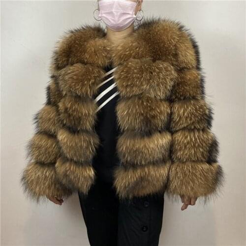 KEJINYUAN Real Raccoon Fur Silver Fox Coat Length60cm Sleeve Length60cm Women Winter Fluffy Hot Sale