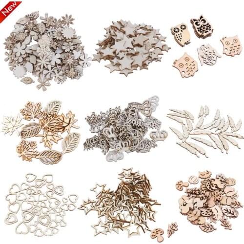10-200pcs Wooden Hollow Star Heart Leaf Shape Scrapbooking Embellishments Craft Handmade Home Wedding Decoration Accessory DIY