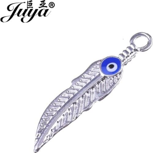 JUYA 15pcs Evil Eyes Charms for Jewelry Making DIY Necklace Bracelet Accessories Leaf Shape Pendant 8.7x35mm jewellery carfts