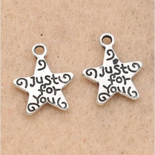 20pcs Antique Silver Plated Star Just for You Charms Pendants Jewelry Making Accessories DIY Jewelry Findings 14x12mm