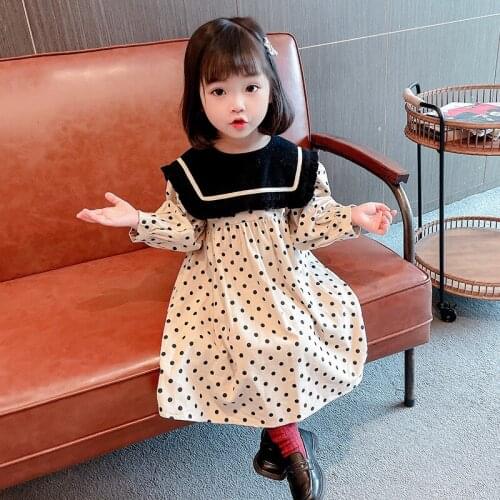 2021 Korea style girls dots dress fashion cotton autumn girls dresses kids clothes 1-7 years