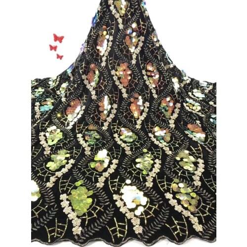 2020 high quality African lace fabric French mesh embroidered sequined tulle lace fabric, Nigerian party dress FJ3449