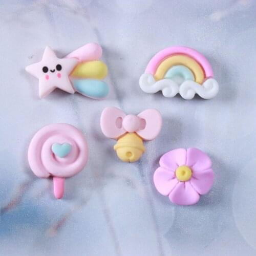 30Pcs Cute Rainbow Flower Planar Resin Ornament DIY Hairpin Earring Brooch Crafts Accessories Flat Back Resin Scrapbook Decor