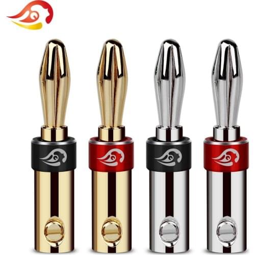 QYFANG 4/8/12pcs Gold/Rhodium Plated Copper Speaker Banana Plug Audio Jack Metal Adapter 4.0mm Wire Hole Solder Line Connector