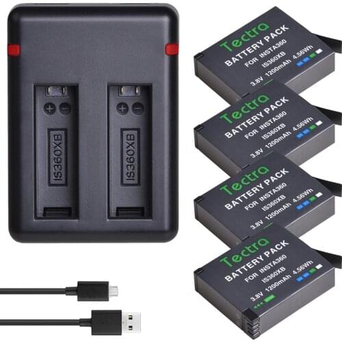 4PCS 1200mAh ONE X Battery for Insta360 ONE X Camera Batteries+Dual USB Charger with Type C Port